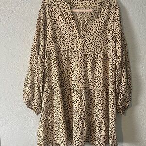 NWOT Size L Beige & Brown Animal Print Tiered Women's Dress